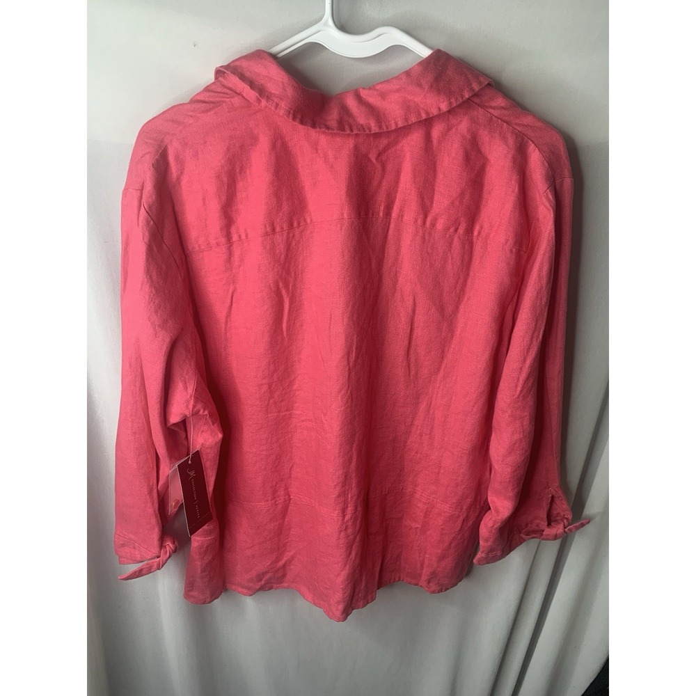 Women's 16P JM Collection Pink 100% Linen 3/4 Sleeve Button Shirt NWT - Picture 3 of 11